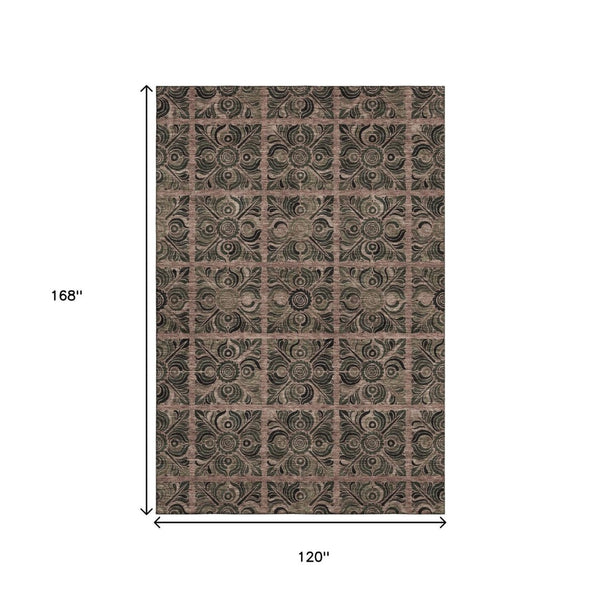 HomeRoots 10' X 14' Washable Rust & Charcoal Medallion Area Rug - UV Protected, Stain-Resistant & Durable! 667747