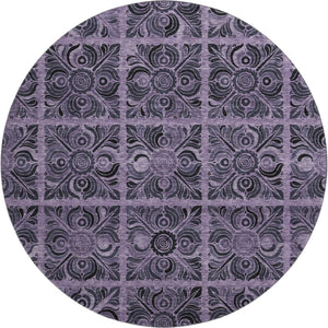 HomeRoots 8' Purple and Charcoal Medallion Round Rug - Washable, UV Protected, Stain-Resistant for High Traffic Areas 667750