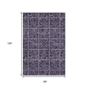 HomeRoots 8' X 10' Stylish Purple & Charcoal Medallion Area Rug - Washable, Stain Resistant, UV Protected! 667751