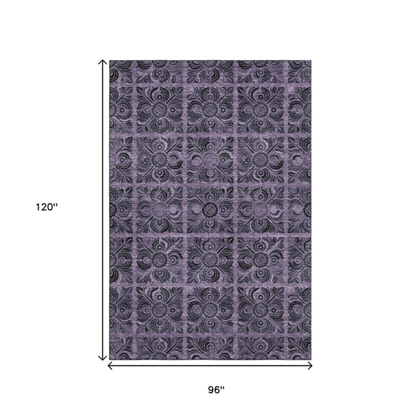 HomeRoots 8' X 10' Stylish Purple & Charcoal Medallion Area Rug - Washable, Stain Resistant, UV Protected! 667751