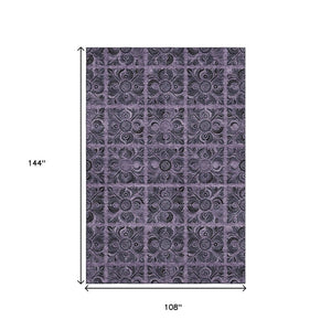 HomeRoots 9' X 12' Purple Medallion Area Rug – Durable, Washable, UV-Protected for High-Traffic Spaces & Style 667752