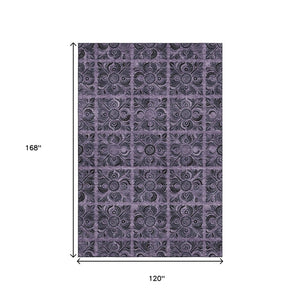 HomeRoots 10' X 14' Purple and Charcoal Medallion Area Rug - Washable, UV Protected & Perfect for Busy Homes 667753