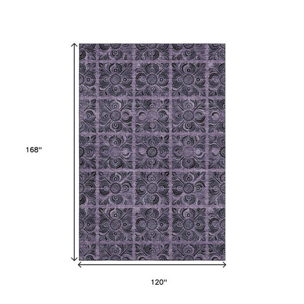 HomeRoots 10' X 14' Purple and Charcoal Medallion Area Rug - Washable, UV Protected & Perfect for Busy Homes 667753