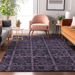HomeRoots 10' X 14' Purple and Charcoal Medallion Area Rug - Washable, UV Protected & Perfect for Busy Homes 667753