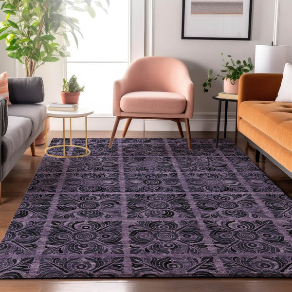 HomeRoots 10' X 14' Purple and Charcoal Medallion Area Rug - Washable, UV Protected & Perfect for Busy Homes 667753
