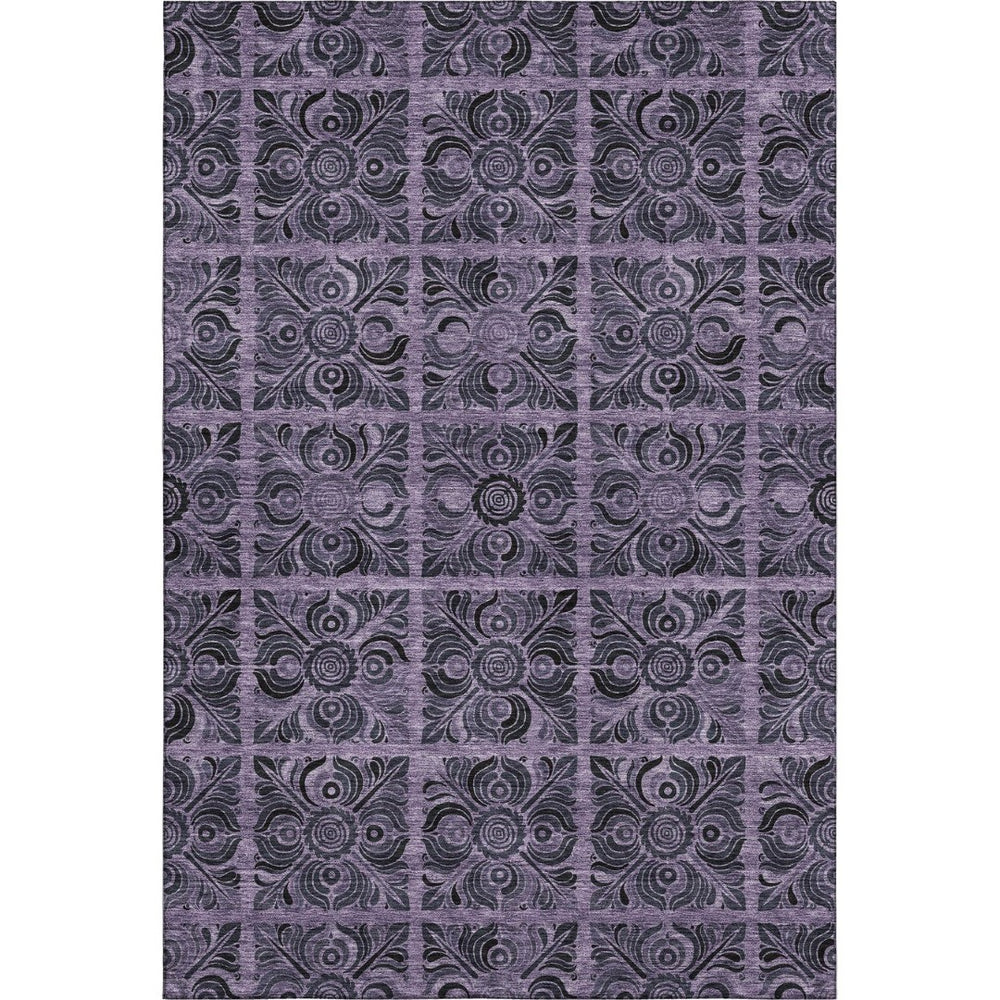 HomeRoots 10' X 14' Purple and Charcoal Medallion Area Rug - Washable, UV Protected & Perfect for Busy Homes 667753