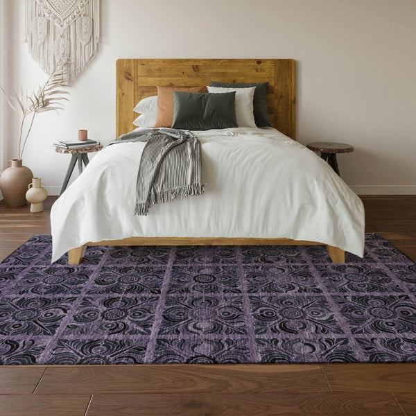 HomeRoots 10' X 14' Purple and Charcoal Medallion Area Rug - Washable, UV Protected & Perfect for Busy Homes 667753