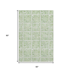 HomeRoots 5' X 8' Artichoke Green Medallion Area Rug - Washable, UV Protected, Stain Resistant for High-Traffic Spaces 667755