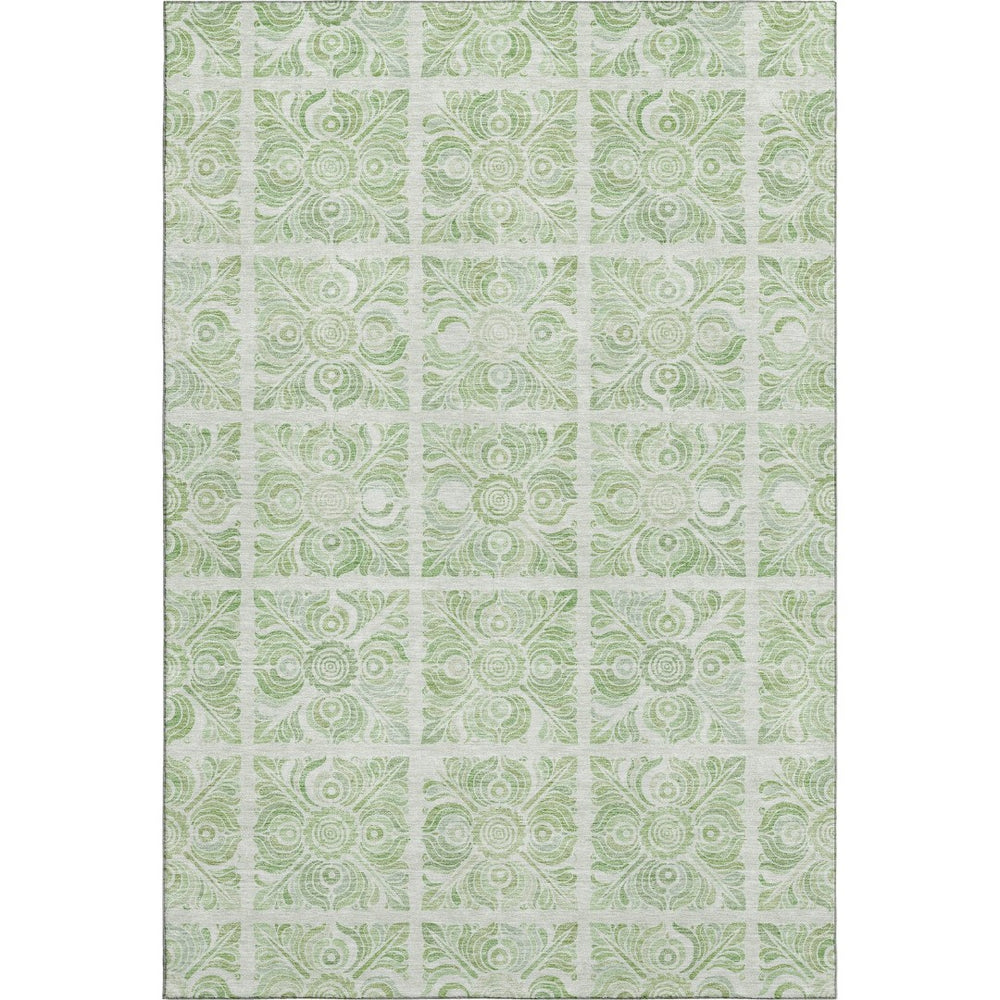 HomeRoots 5' X 8' Artichoke Green Medallion Area Rug - Washable, UV Protected, Stain Resistant for High-Traffic Spaces 667755