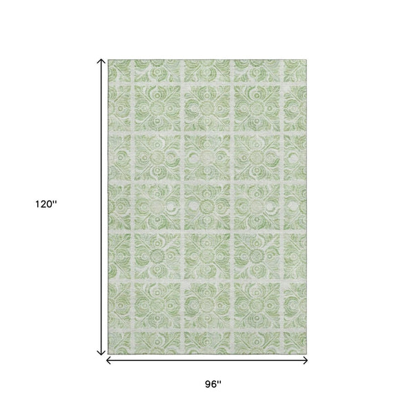 HomeRoots 8' X 10' Artichoke Green Medallion Area Rug - Washable, UV Protected, Durable for Busy Homes! 667757