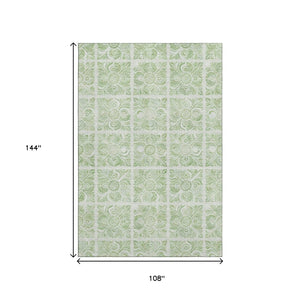 HomeRoots 9' X 12' Artichoke Green & Ivory Medallion Area Rug - Washable, Stain-Resistant, UV Protected Design 667758
