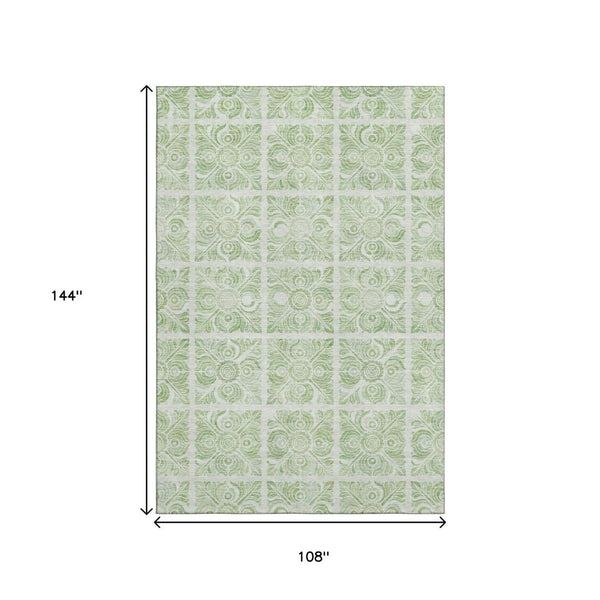HomeRoots 9' X 12' Artichoke Green & Ivory Medallion Area Rug - Washable, Stain-Resistant, UV Protected Design 667758