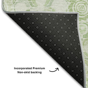 HomeRoots 9' X 12' Artichoke Green & Ivory Medallion Area Rug - Washable, Stain-Resistant, UV Protected Design 667758