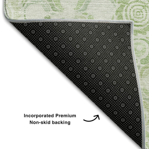 HomeRoots 9' X 12' Artichoke Green & Ivory Medallion Area Rug - Washable, Stain-Resistant, UV Protected Design 667758