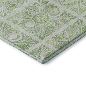 HomeRoots 9' X 12' Artichoke Green & Ivory Medallion Area Rug - Washable, Stain-Resistant, UV Protected Design 667758