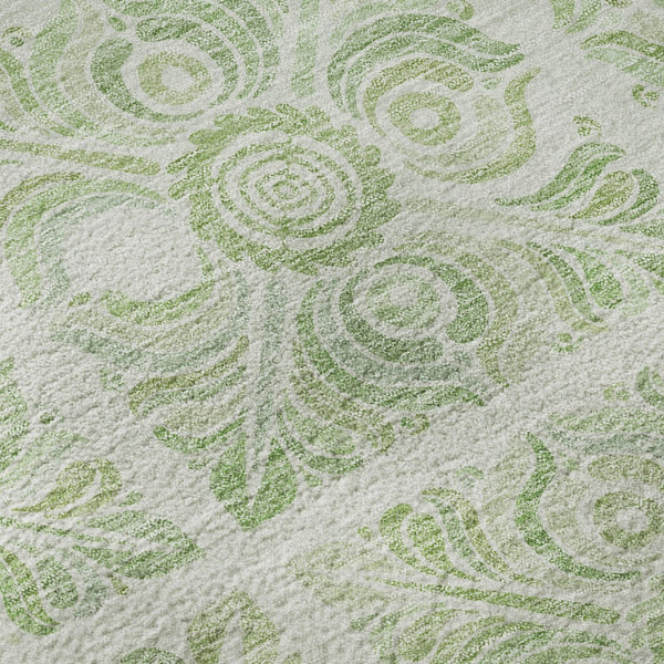 HomeRoots 9' X 12' Artichoke Green & Ivory Medallion Area Rug - Washable, Stain-Resistant, UV Protected Design 667758