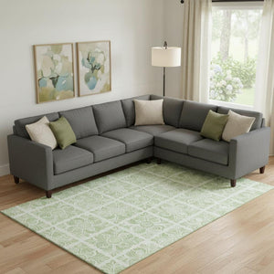 HomeRoots 9' X 12' Artichoke Green & Ivory Medallion Area Rug - Washable, Stain-Resistant, UV Protected Design 667758
