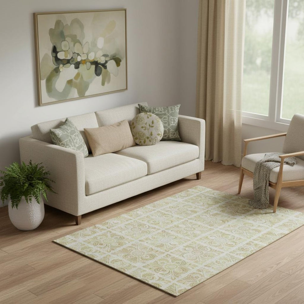 HomeRoots 5' X 8' Beige and Tan Medallion Area Rug - Washable, UV Protected, Stain Resistant for High Traffic Use 667761