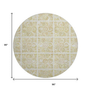 HomeRoots 8' Beige And Tan Medallion Round Rug - Washable, UV Protected, Stain Resistant for Busy Homes 667762