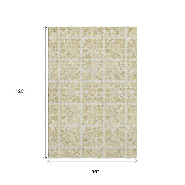 HomeRoots 8' X 10' Beige And Tan Medallion Area Rug - Durable, Stain Resistant, UV Protected for Busy Homes 667763