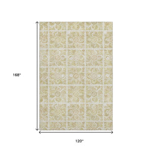 HomeRoots 10' X 14' Beige And Tan Medallion Area Rug - Washable, Stain-Resistant, UV Protected for Homes 667765