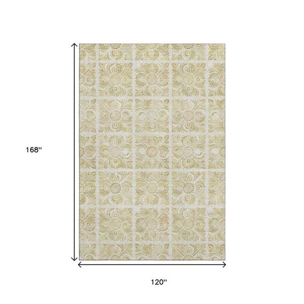 HomeRoots 10' X 14' Beige And Tan Medallion Area Rug - Washable, Stain-Resistant, UV Protected for Homes 667765