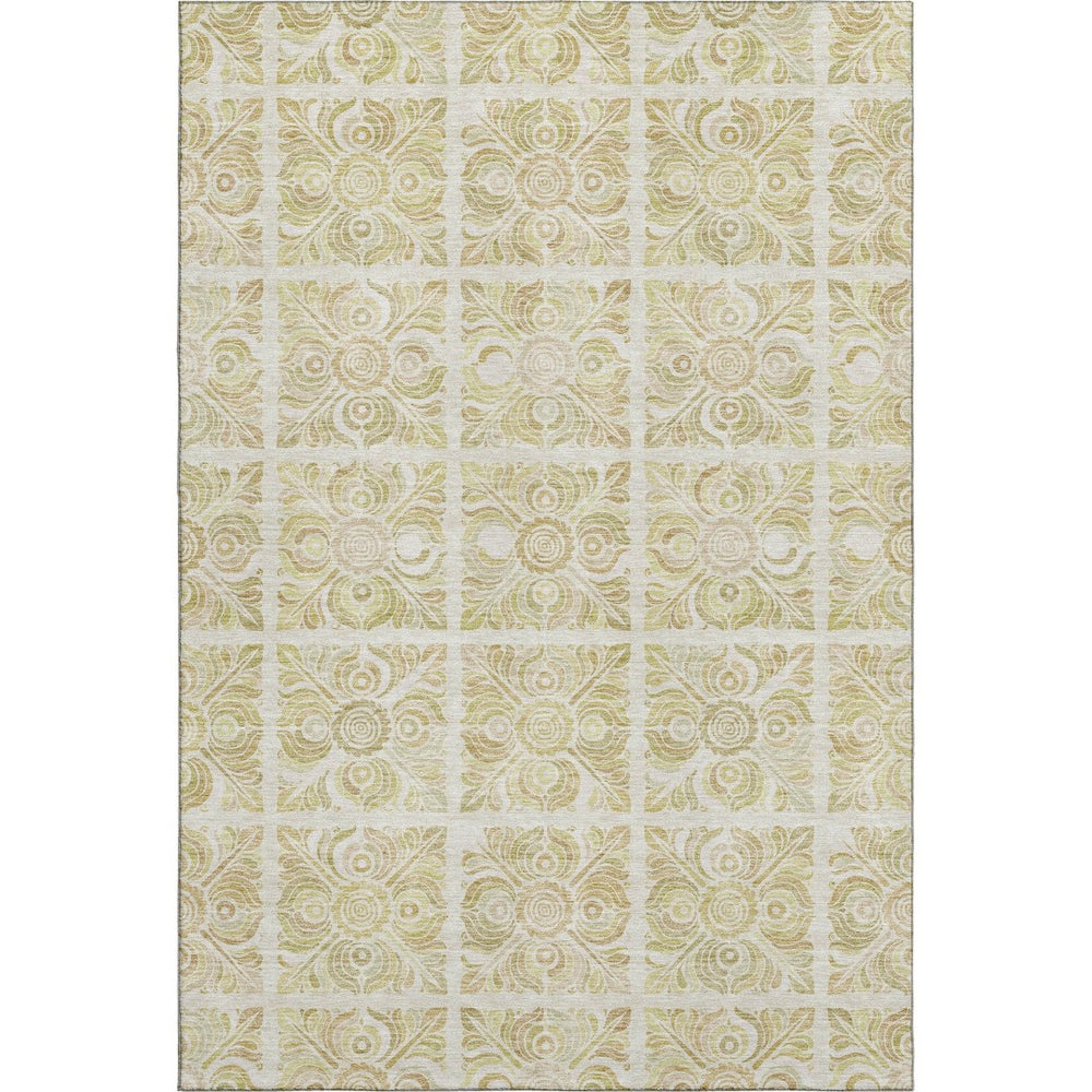 HomeRoots 10' X 14' Beige And Tan Medallion Area Rug - Washable, Stain-Resistant, UV Protected for Homes 667765