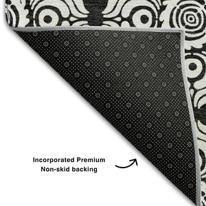 HomeRoots 8' X 10' Black And Ivory Medallion Area Rug - Washable, UV Protected, Durable for Busy Homes! 667769