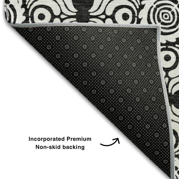 HomeRoots 8' X 10' Black And Ivory Medallion Area Rug - Washable, UV Protected, Durable for Busy Homes! 667769