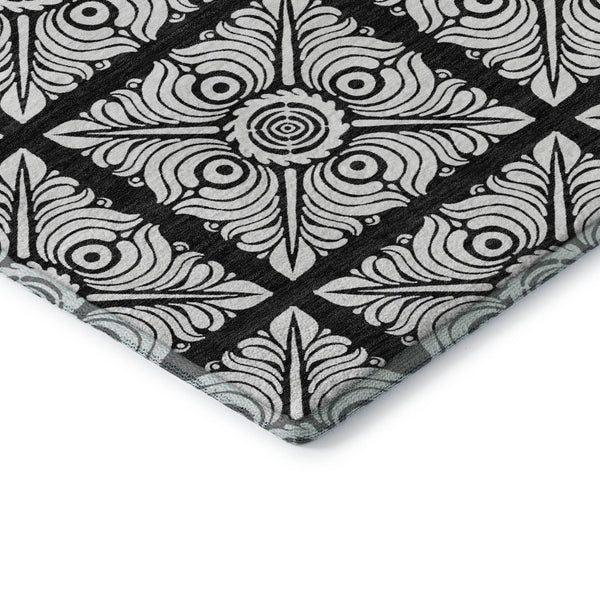 HomeRoots 8' X 10' Black And Ivory Medallion Area Rug - Washable, UV Protected, Durable for Busy Homes! 667769