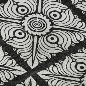 HomeRoots 8' X 10' Black And Ivory Medallion Area Rug - Washable, UV Protected, Durable for Busy Homes! 667769