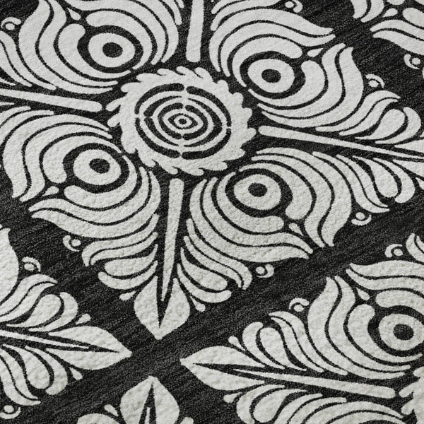HomeRoots 8' X 10' Black And Ivory Medallion Area Rug - Washable, UV Protected, Durable for Busy Homes! 667769