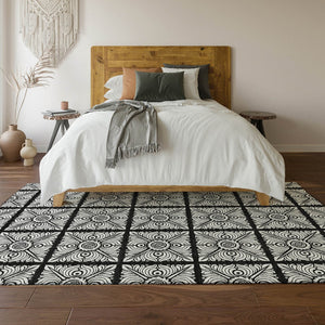 HomeRoots 8' X 10' Black And Ivory Medallion Area Rug - Washable, UV Protected, Durable for Busy Homes! 667769