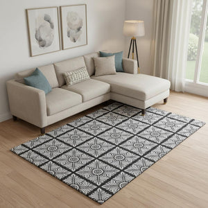 HomeRoots 8' X 10' Black And Ivory Medallion Area Rug - Washable, UV Protected, Durable for Busy Homes! 667769