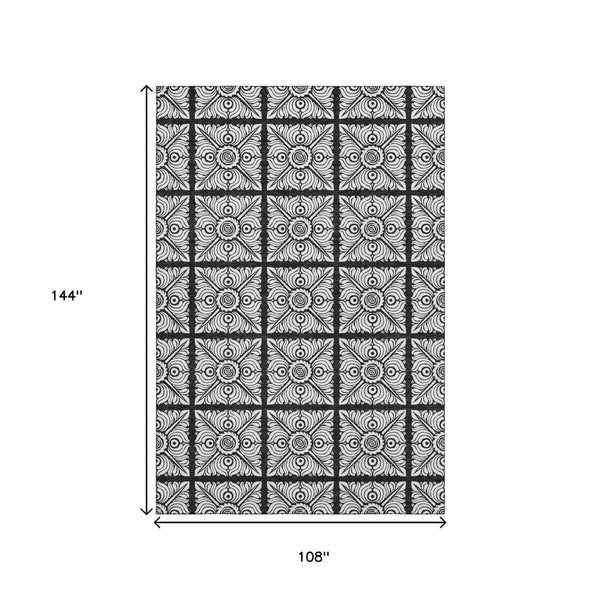 HomeRoots 9' X 12' Elegant Black and Ivory Medallion Area Rug - Washable, UV-Protected, Stain Resistant Beauty 667770
