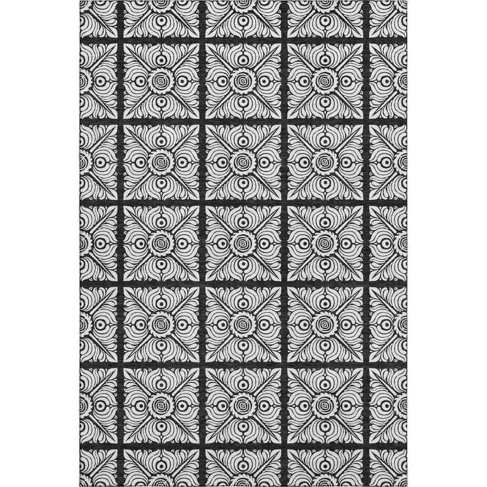 HomeRoots 9' X 12' Elegant Black and Ivory Medallion Area Rug - Washable, UV-Protected, Stain Resistant Beauty 667770