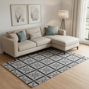 HomeRoots 10' Black and Ivory Medallion Area Rug - Washable, UV-Protected, Stain-Resistant Design for Homes 667771
