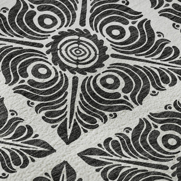 HomeRoots 8' Ivory and Black Medallion Washable Round Rug - Durable, Stylish, UV-Resistant, Easy Care Solution! 667774