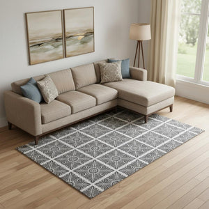 HomeRoots 8' X 10' Ivory And Black Medallion Area Rug - Washable, Stain Resistant, UV Protected for Homes 667775