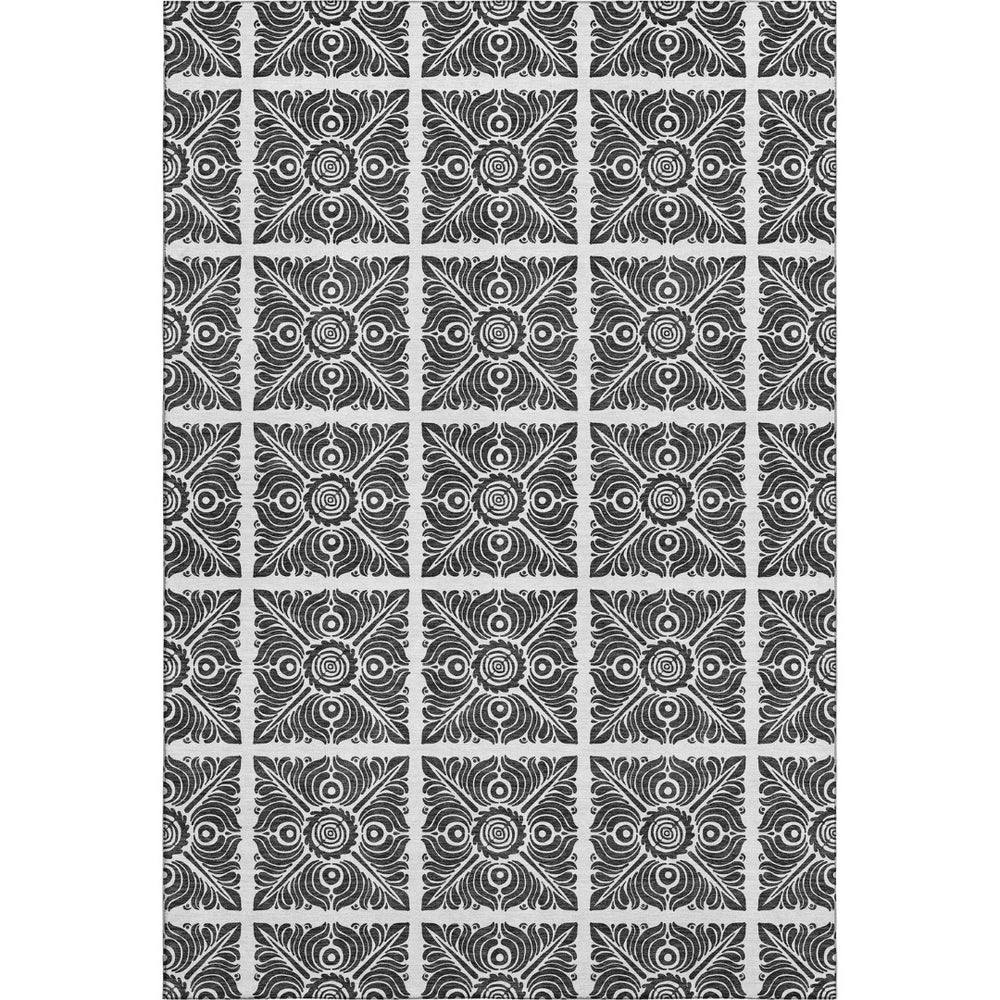 HomeRoots 8' X 10' Ivory And Black Medallion Area Rug - Washable, Stain Resistant, UV Protected for Homes 667775