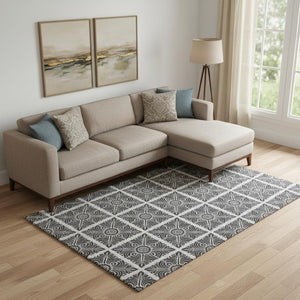 HomeRoots 9' X 12' Ivory and Black Medallion Area Rug - Washable, UV Protected, Ideal for Busy Homes 667776