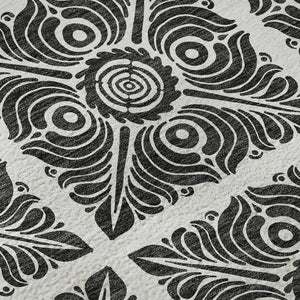 HomeRoots 9' X 12' Ivory and Black Medallion Area Rug - Washable, UV Protected, Ideal for Busy Homes 667776