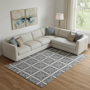 HomeRoots 10' X 14' Ivory and Black Medallion Washable Area Rug - UV Protected, Durable Design for Families 667777