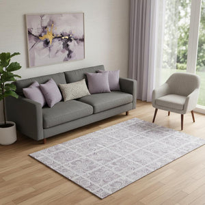 HomeRoots 5' X 8' Lavender Medallion Area Rug - Washable, UV Protected, Stain-Resistant, Pet-Friendly Design 667779