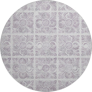 HomeRoots 8' Elegant Lavender & Ivory Medallion Round Rug – Washable, UV-Protected, Perfect for Any Space! 667780