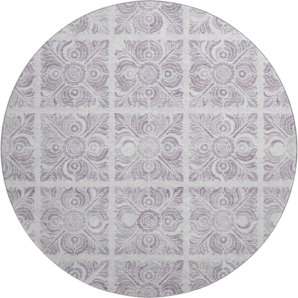 HomeRoots 8' Elegant Lavender & Ivory Medallion Round Rug – Washable, UV-Protected, Perfect for Any Space! 667780