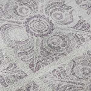 HomeRoots 8' Elegant Lavender & Ivory Medallion Round Rug – Washable, UV-Protected, Perfect for Any Space! 667780
