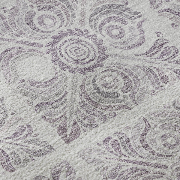 HomeRoots 8' Elegant Lavender & Ivory Medallion Round Rug – Washable, UV-Protected, Perfect for Any Space! 667780