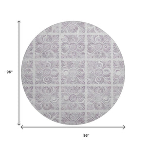 HomeRoots 8' Elegant Lavender & Ivory Medallion Round Rug – Washable, UV-Protected, Perfect for Any Space! 667780