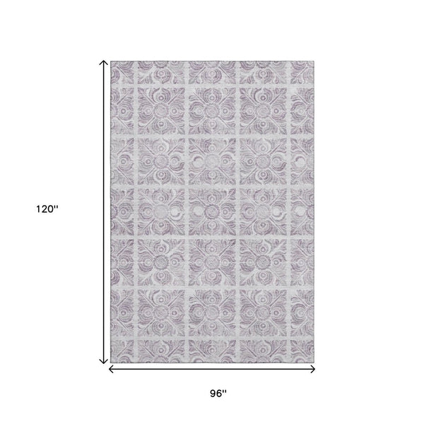 HomeRoots 8' X 10' Elegant Lavender and Ivory Medallion Area Rug - Stain-Resistant, UV Protected, Durable Design 667781